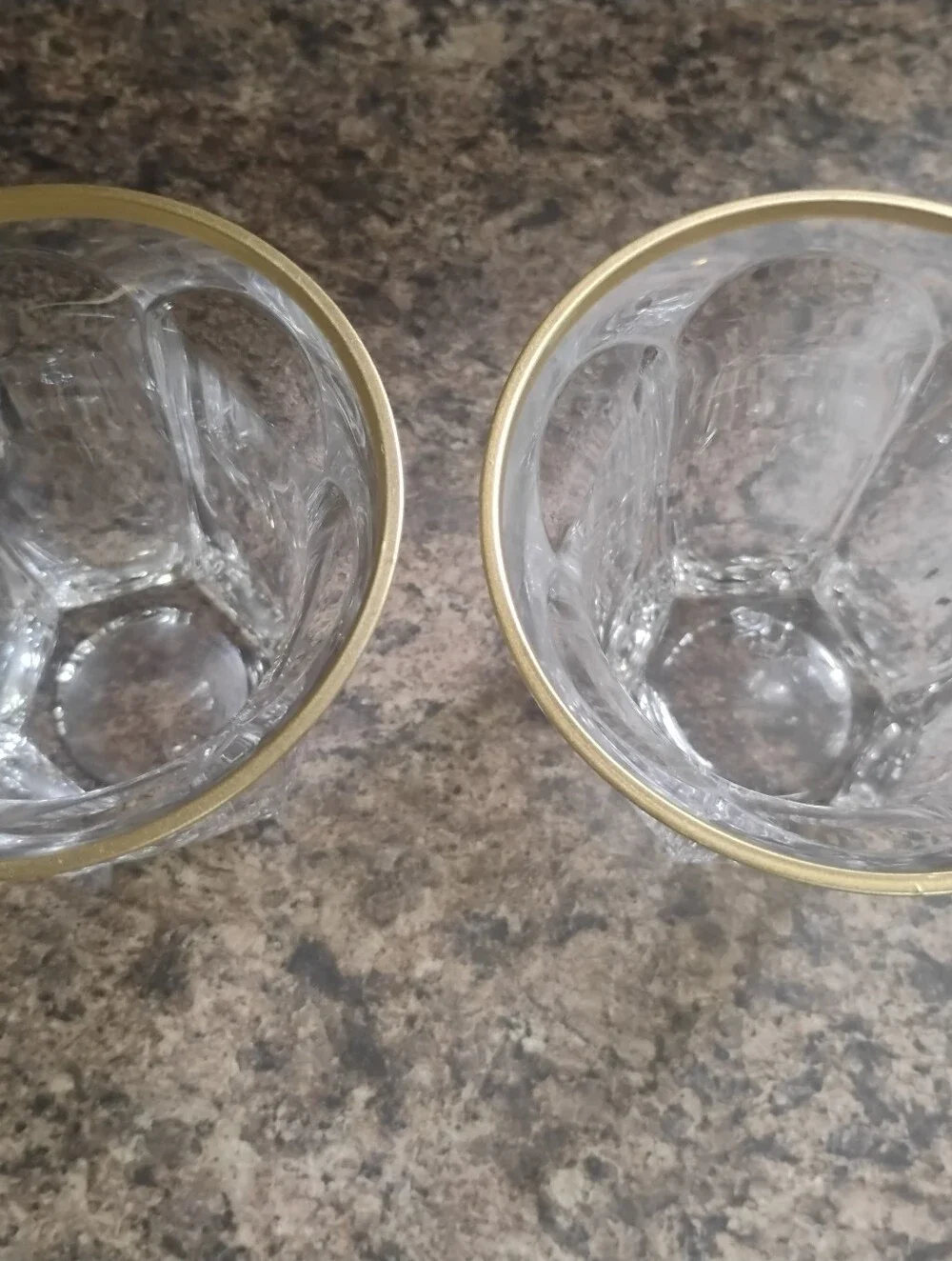 Vintage Ribbed Glass Tumblers with Gold Rim – Set of 2 Mid-Century Style Barware